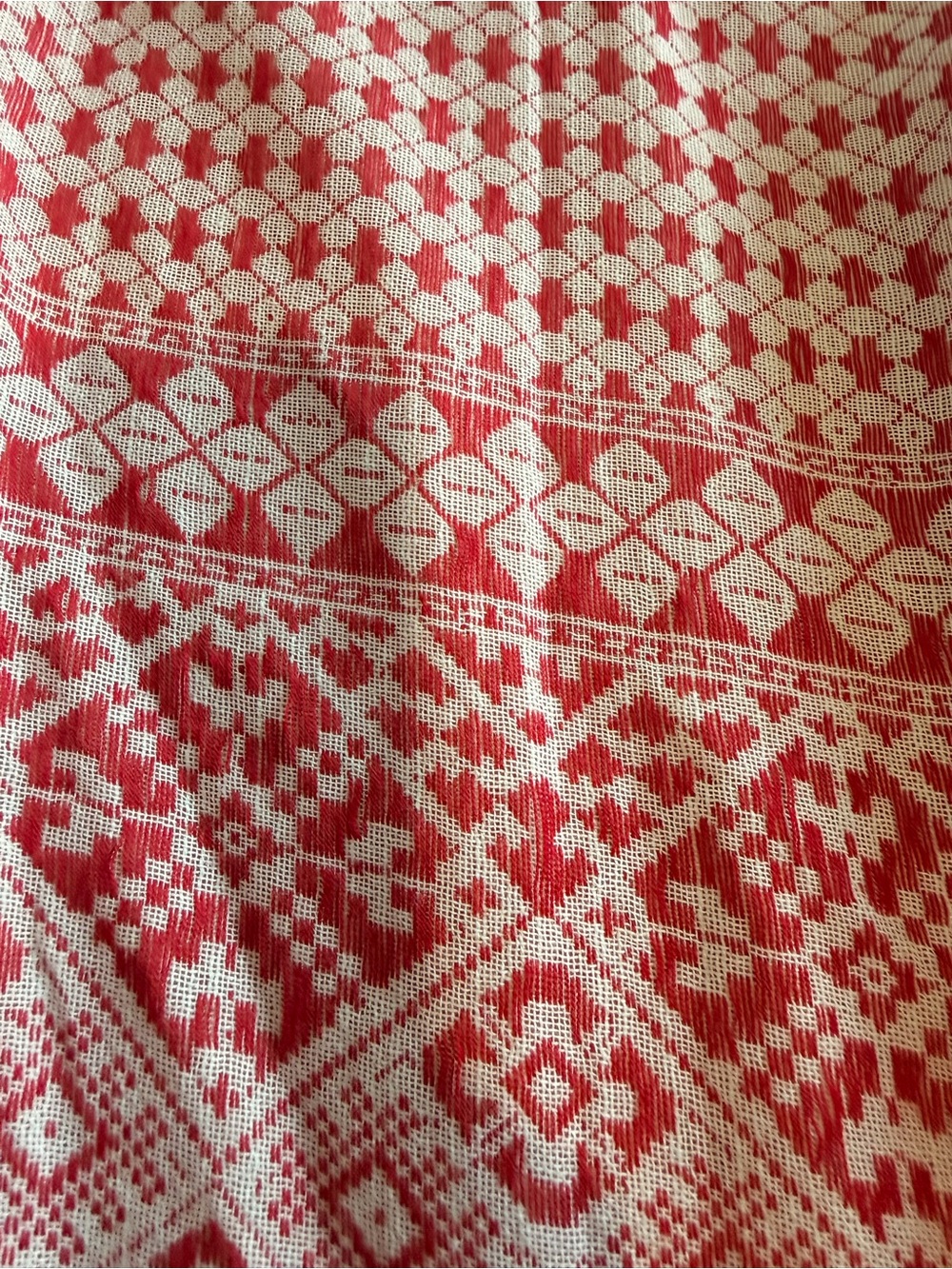 Madewell Red Boho Tassel Scarf Wrap Geometric Print Lightweight - Picture 5 of 9